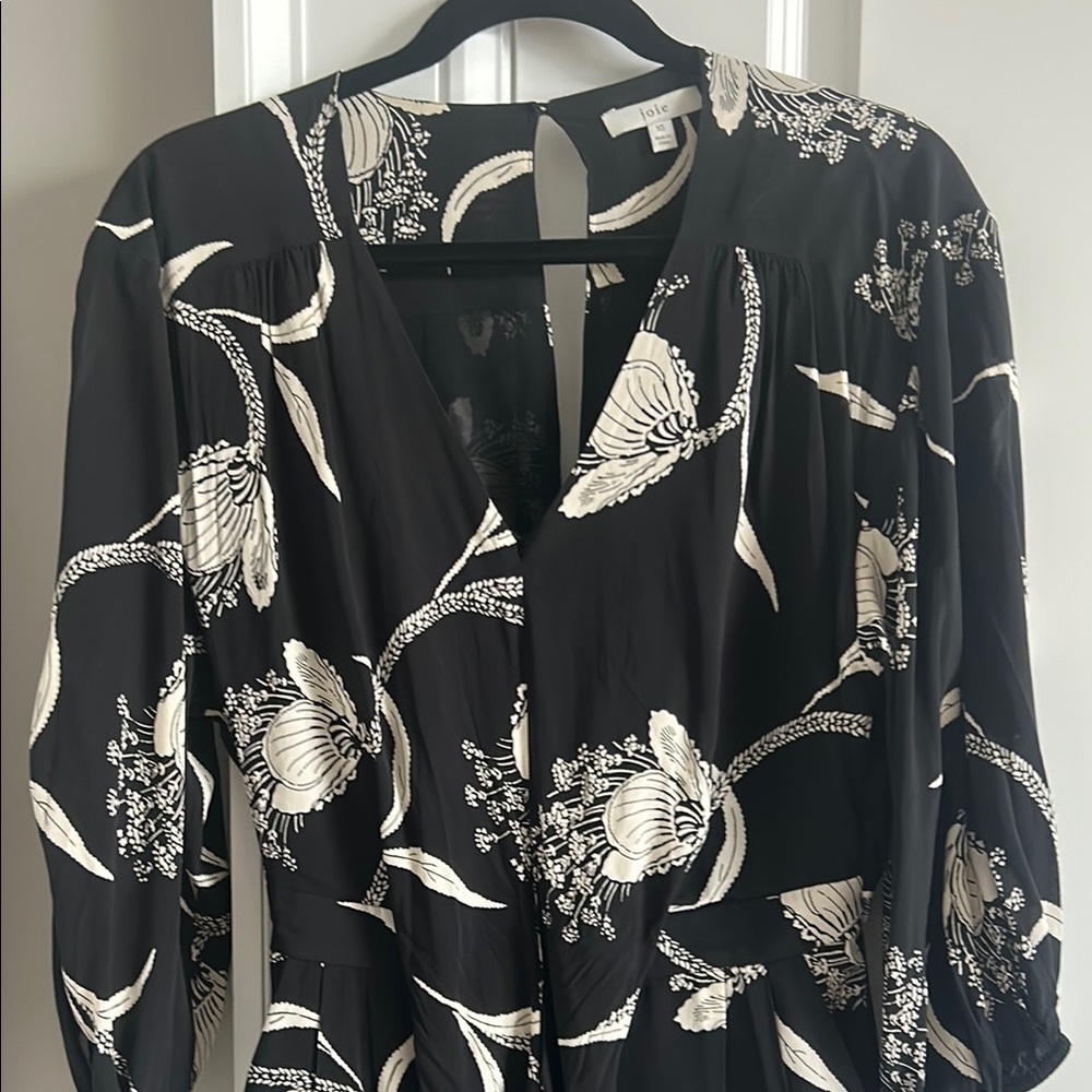 Joie long sleeve jumpsuit, black white floral